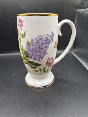 Vintage Floral Hudsone Midleton  Mug  Gold Rim Botanical Design Purple  Lilac